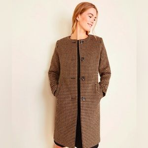 Ann Taylor Houndstooth Jeweled Neck Wool Blend Coat